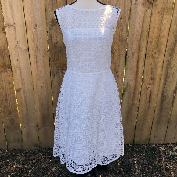 Escada Lace White Dress Fitted Bodice A Line US 8 - Picture 4 of 15